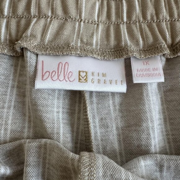 Belle Kim‎ Gravel Pants Womens 1X Tan Striped Pull On Wide Leg Casual Stretch - Picture 5 of 12